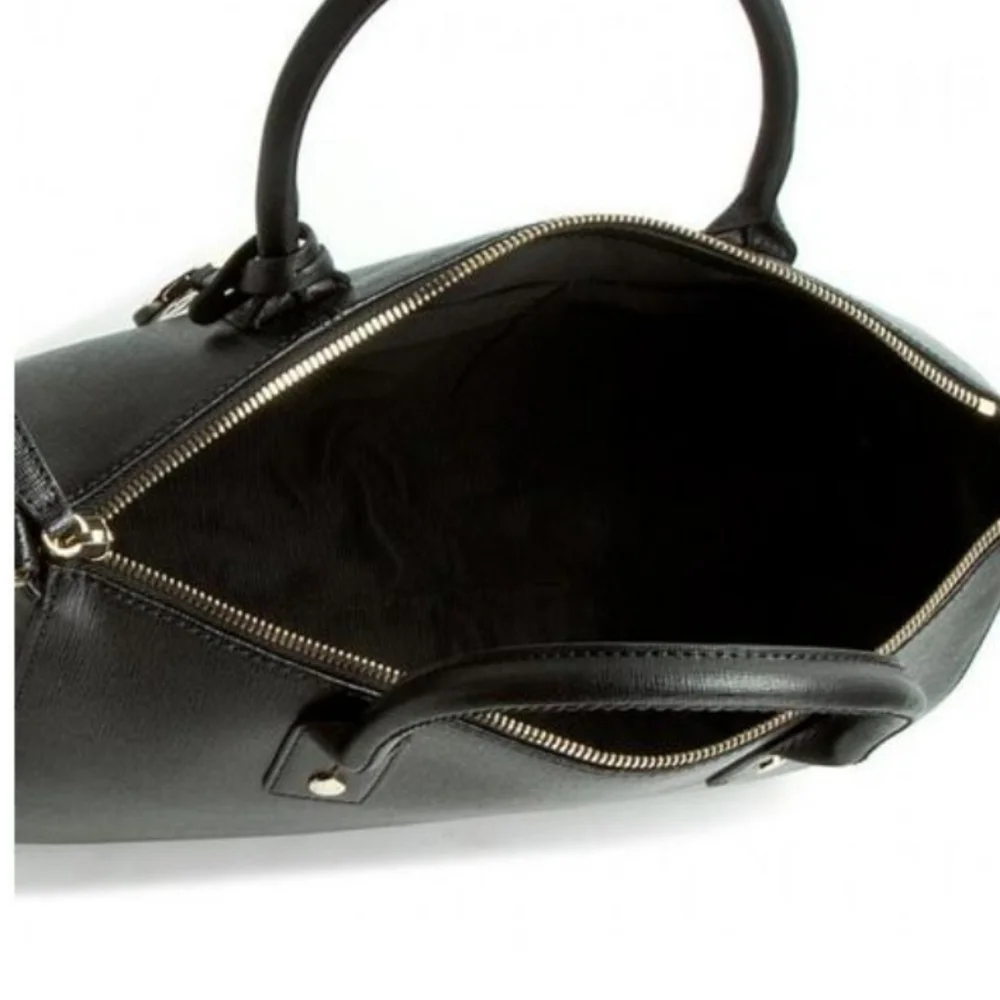 Furla Linda Medium Leather Black And Gold Satchel Bag
